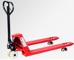 Manual forklifts are used for transporting raw materials in factory material workshops